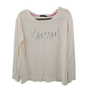 Jane and Delancey Blessed Sequin Pullover Sweatshirt Size M Fleece Ivory